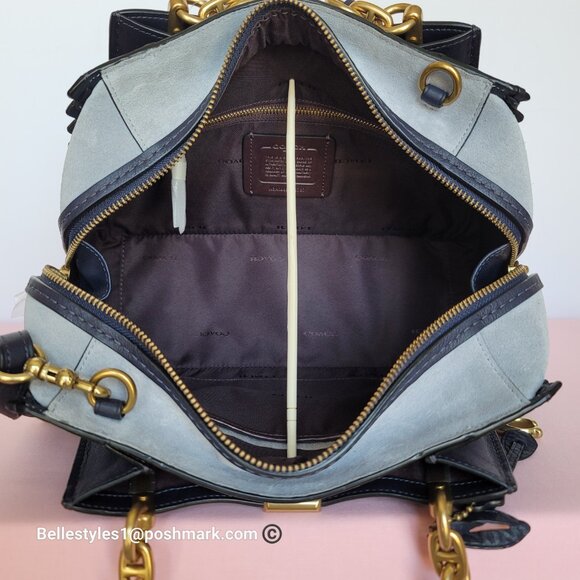 COACH Dreamer 27 Whipstitch Colorblocked Mixed Leather & Suede Satchel-Ink Multi - Picture 13 of 16